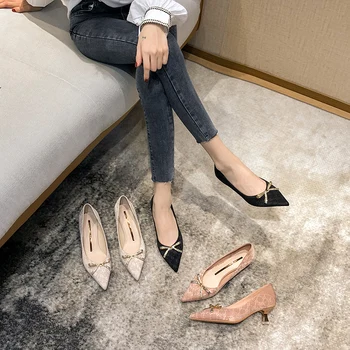Rudenį 2020 naujų aukštos obcasie batų odos moteriški batai nurodė, patogi suknelė bateliai