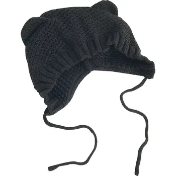 Rudenį ir žiemą naujas saldus ir mielas slidinėjimo kepurę merginos šiltas katės ausis megzti skrybėlę plaukioja