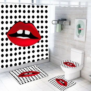Seksualus Lūpų Vonios kambarys Dušo Užuolaidos 4 Gabalas Vandeniui Mergaitės Lūpų Vonios Užuolaidų 3D Spausdinimo Tualeto Dangčio Mat Ne Slydimo Vonios Kilimėlio Rinkinį