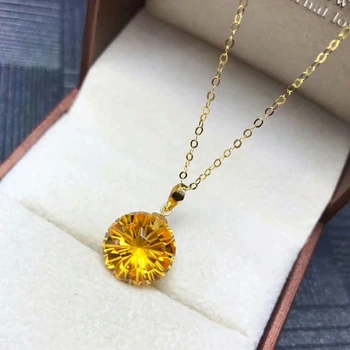 Shilovem 18k yellow gold citrinas rašė pakabučiai fine Jewelry moterys šalis naujas klasikinis turas dovana nė vienas karoliai 12*12mm mymz1212666j
