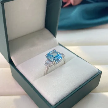 Shipei 925 Sterlingas Sidabro Jūros Mėlyna Sukurta Moissanite Deimantų Akmuo Vestuvės Vestuvinis Žiedas Moterims Fine Jewelry