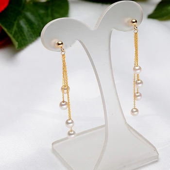 Sinya 18k auksu karoliukų auskarai su natūralių apvalių perlų kutas lašas auskarai, Au750 aukso Moterų, mergaičių Mama 