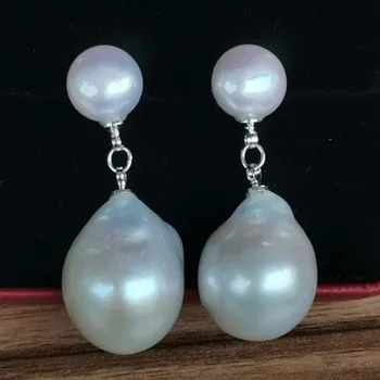 Smeigės&lašelinę didelis perlas tabaluoti auskarai smeigės baltos spalvos gėlavandenių perlų kaip 14mm