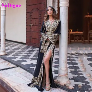 SoDigne Maroko Caftan karakou Oficialią Vakaro Suknelės 2020 Aukso Nėrinių appliques ilgomis Rankovėmis ypatinga Proga-Suknelė Prom Chalatai