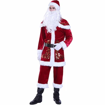 Suaugusiųjų Kalėdinių Kostiumų Komplektai Aksomo Deluxe Santa Claus Tėvas Cosplay Kostiumas Fancy Dress Pilnas Komplektas Cosplay Kalėdų 9 VNT.
