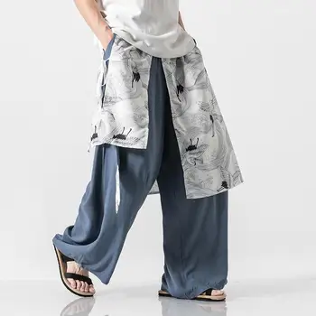 Tradicinės Kinų Stiliaus Plius Dydis Skalbiniai Pločio Kojų Kelnės Vyrams Palaidi Tinka Streetwear Mens Mados Drabužių Mans Vasaros Kelnės 5XL