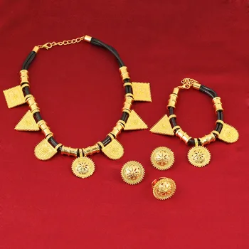 Triangel Papuošalai Naujo Dizaino Etiopijos Papuošalų Rinkinys Aukso Spalvos 24K Eritrėja Habesha Etiopija Papuošalų Vestuvių Dovana