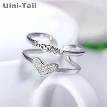 Uini-Uodega karšto naujas 925 sterlingas sidabro žiedas moterų temperamentas dvivietis mikro-inkrustacijos širdies žiedas mados laiškas meilės smilius
