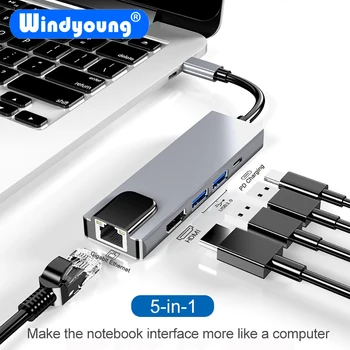 USB C Tipo Hdmi USB Hub C 3.1 Stebulės Gigabit Ethernet Rj45 Lan Adapteris, skirtas 