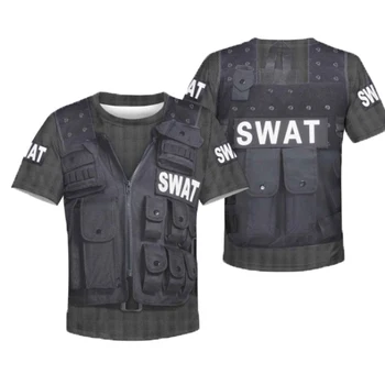 Vaikai 3D atspausdintas Hoodie vasaros Swat armija Kamufliažas trumpas rankovės marškinėliai, kostiumai, policijos, Gaisrininkų Cosplay vienodus Tėvų ir vaikų medžiaga