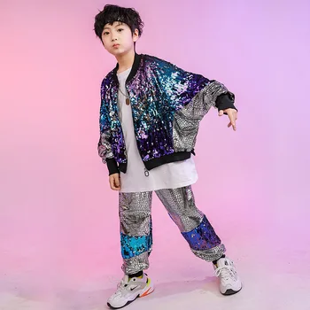 Vaikas Mados China Hip-Hop Drabužiai, Striukė, Viršuje Kailis Trumpas Streetwear Kelnės Mergaitėms Berniukai Džiazo Šokio Kostiumai Rinkinys Drabužiai Dėvėti
