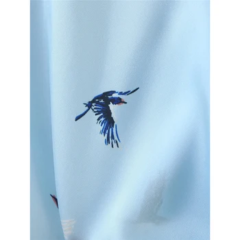Vasaros mados paukščių spausdinti za moterų mėlyna palaidinė elegantiškos ledi v-kaklo lankas įvarstyti atsitiktinis ilgomis rankovėmis marškinėliai topai blusas mujer 2020 m.