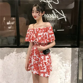 Velniop Kaklo Berankovis Suknelė Moterims Domino Pynimas Honkongo Stiliaus Gėlių Madinga Prancūzų Ulzzang Naujo Streetwear Atsitiktinis Chic