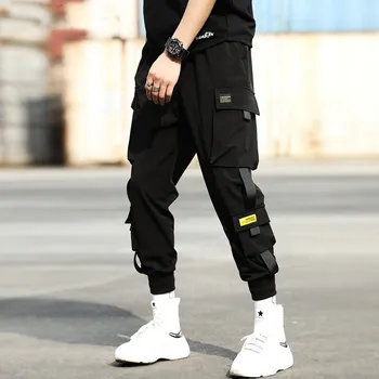 Vyrai Juostelės Spalvos Bloką Juoda Kišenėje Krovinių Kelnės Haremo Poilsiu Harajuku Sweatpant Hip-Hop Kelnės 2020 naujų karšto pardavimo