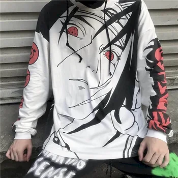 Vyrų, moterų ilgas rankovėmis marškinėliai pavasarį, rudenį Japonų komiksų Naruto korėjos stiliaus tamsiai prarasti banga studentų plona palaidinukė viršūnės