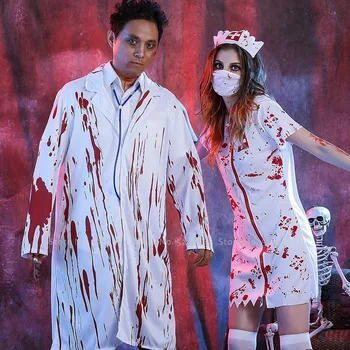 Vyrų, Moterų Kruvinas Gydytojų, Slaugytojų Uniformas Helovinas Vampiro Zombie Velnias Cosplay Suknelė Paltai Vaidmuo Siaubo Šalis, Baisu Kostiumai