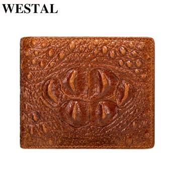 WESTAL vyriškos piniginės krokodilas modelio natūralios odos prabangus rankinėje senovinių monetų piniginės pinigų maišas, kortelės turėtojas dizaino piniginės 4223
