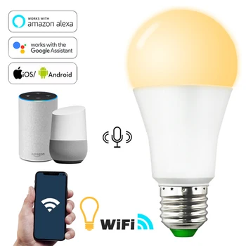 WiFi Smart Lemputės šviesos srautą galima reguliuoti 15W B22 E27 LED Lempa App Veikia, Alexa, Google 