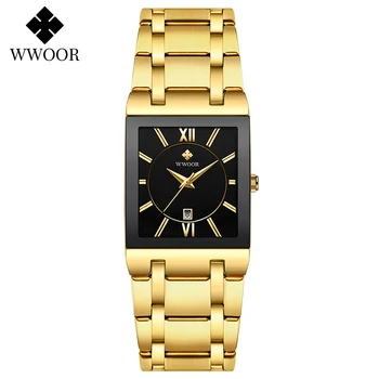 WWOOR Luxury Gold Black Žiūrėti Moterims Aikštėje Kvarco Žiūrėti Ponios Mados Elegantiškas Riešo Žiūrėti Top Brand Sporto Laikrodis reloj mujer