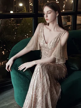 YIDINGZS Elegantiškas V Kaklo Ilgai China vakarinę Suknelę 2021 Naujas Off Peties Vakare Šalis Suknelė
