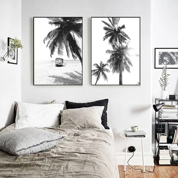 Šiaurės Atogrąžų Palmių Medis, Drobė, Tapyba Black White Beach Plakato spauda Kraštovaizdžio Sienos Meno Nuotrauką Kambarį Namų Dekoro