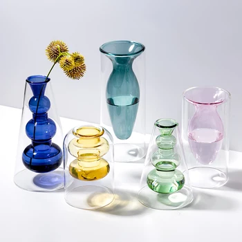 Šiaurės stiliaus Spalvinga Stiklas, Skaidri Vaza Gėlių kompozicijų Hydroponic Akvakultūros Butelis Namų Kambarį Stalo Apdailos
