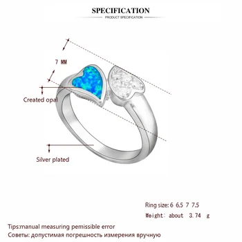 širdies formos blue opal sidabro padengtą variu žiedas tendencija šalis dovana moters žiedas papuošalai OR320