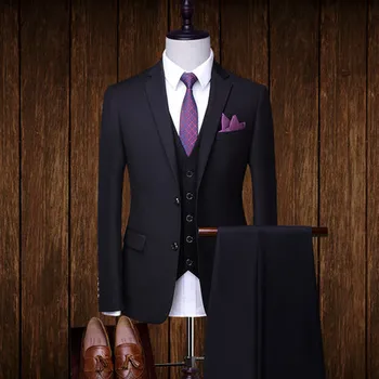 (Švarkas+Kelnės+Kaklaraištis) Klasikinis Vyrų Oficialių Verslo Kostiumas Slim Royal Blue Vestuvių Jaunikis Dėvėti Vyrų Kostiumas Juodas Ponai Kostiumas