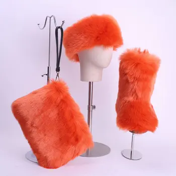 Žiemos Moterų Mados Šiltu Dirbtiniais Kailiais Sniego Batai Rankinėje Plaukų Padengti Ponios Hip-Hop Pliušinis Purus Dirbtiniais Kailiais Sniego Batai Furry Batai