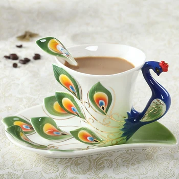 1 Vnt Povas Kavos Puodelį, Keramikos Kūrybinis Puodeliai Kaulų Kinija 3D Spalvų Emalį Puodelis su Lėkštė ir Šaukštas Kavos, Arbatos Rinkiniai
