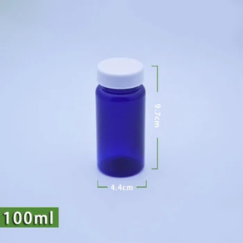 100vnt 100ml Mėlyna Spalva PET Medicina Buteliuką,Kapsules/Tabletes/Milteliai/Vitaminai Tuščių Plastikinių Butelių--Baltos Spalvos Įsukami Kepurės