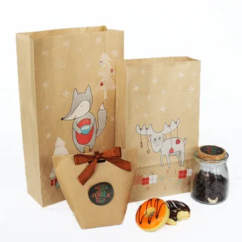 12pcs Kalėdų Kraft Paper Bag Fox Briedis Snaigės Dovanų Popieriaus Maišelis Lipdukai Kalėdų Saldainiai Dragee Maisto Slapukus Pakavimo Popieriaus Maišeliai