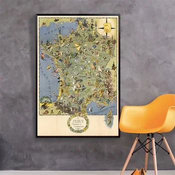 1948 m. Derliaus Žemėlapis Prancūzija Senovės Žemėlapiai Retro Drobės Paveikslai Kraft Plakatai, Sienų Lipdukai Namų Dekoro Šeimos Dovana