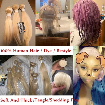 1B 613 Tiesūs Plaukai Ryšulius Su Uždarymo 4x4 Brazilijos Remy Human Hair Ryšulius Su Nėrinių Uždarymo Ombre Platinum Blonde EUFORIJA