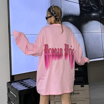 2020 Ilgomis Rankovėmis Japonijos Harajuku Kawaii Animacinių Filmų Rožinės Spalvos Marškinėlius Moterims, Negabaritinių T Marškinėliai Moteriški Mados Drabužių Streetwear Japonija