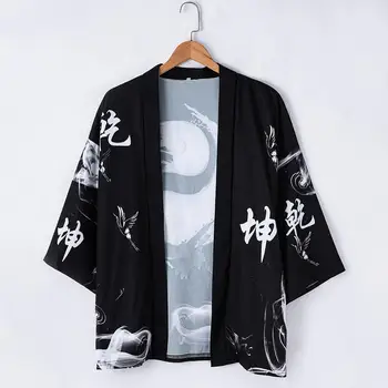 2020 Japonų Stiliaus Juoda Atsitiktinis Kimono Streetwear Vyrai Moterys Mados Cardigan Japonija Harajuku Anime Plonas Chalatas, Drabužiai