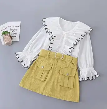 2020 m. Pavasarį Naujas Modelis Mergaičių Mados Punktyras Marškinėliai + Aukšto Juosmens Džinsus, Vaikų Drabužiai Kostiumas