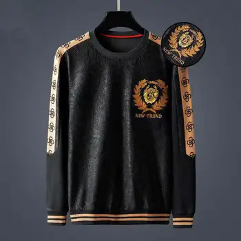 2020 m. rudens ir žiemos Naujas Tamsiai žakardo apvalios kaklo, ilgomis rankovėmis džemperis vyrams susiuvimo Kaspinas didelis korėjos vyriški T-shirt