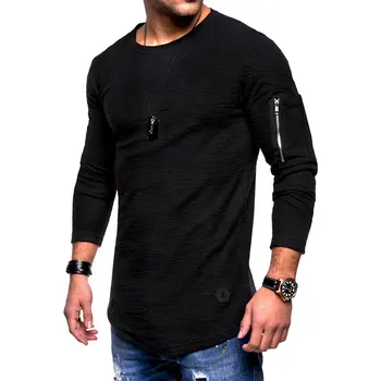 2020 m. rudens ir žiemos vyrų vientisos spalvos apvalios kaklo, ilgomis rankovėmis rankos užtrauktukas marškinėliai atsitiktinis Europos ir Amerikos dugno marškinėliai