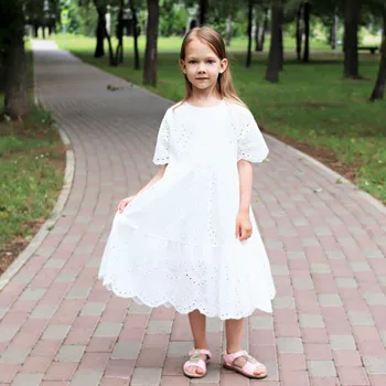 2020 metų Vasaros Medvilnės, Baltos spalvos Nėrinių Suknelės Mergaitėms Korėja Princesė Tuščiaviduriai Iš Laisvi Suknelės Paauglių Mergaičių Aprangą 10 12 14 metų
