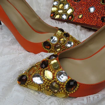 2020 Naują atvykimo Orange Kristalų Moterų vestuvių batai su atitikimo krepšiai Pažymėjo tne Aukštos Siurbliai mados ponios batai ir Rankinės