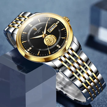 2020New LIGE Vyrai Žiūrėti Top Brand Luxury Gold Verslo Mechaniniai Laikrodžiai Vyrams iš Nerūdijančio Plieno, atsparus Vandeniui 100M Automatinis laikrodis