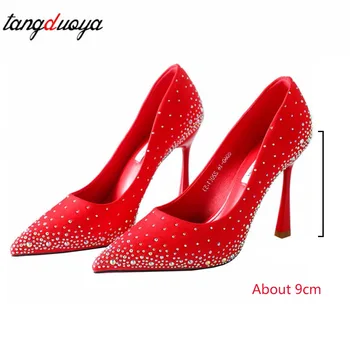 2021 kristalų siurbliai moterų batai point seksualus aukštakulniai vestuviniai bateliai nuotaka raudona Bauda kulno aukštakulniai moteriški bateliai Pokylių batai