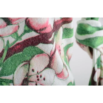 2021 m. Pavasarį, Rudenį, Žalia Gėlių Megztinis Džemperis Moterims Basic Print Trikotažas V-kaklo, ilgomis Rankovėmis Elegantiška Panele Aukštos Elastinga B-059