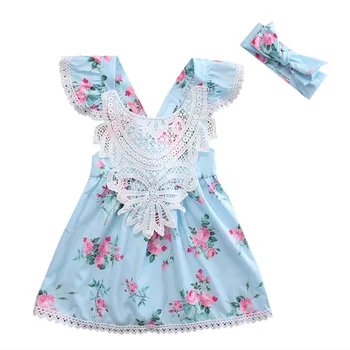 2vnt/Komplektas ! Naujagimio Bamblys Vaikams Baby Girl Nėrinių Gėlių Gėlių Suknelė Princesė Nėrinių Suknelės +Lankelis Drabužiai
