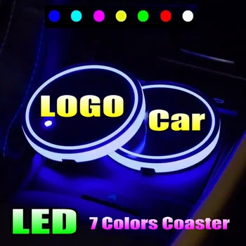2X Led Logo Taurės Šviesos Šviesos Miestelyje Gėrimų Laikikliai Ford focus, Mondeo 4 2 3 5 7 fiesta 