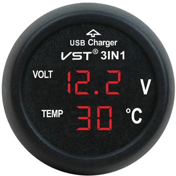 3 In 1 USB Automobilinis Įkroviklis Voltmeter Voltų Srovė Temperatūra Metrų Skaitmeninis Ekranas Nešiojamų Automobilio Įtampos Testeris