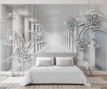 3D, Abstraktūs Balta Gėlė Diamond Sienos Freskos Tapetai Sienos Meno Dekoro Freskomis Sienos Popieriaus Ritinius 3d Tapetai Vandeniui, Drobė