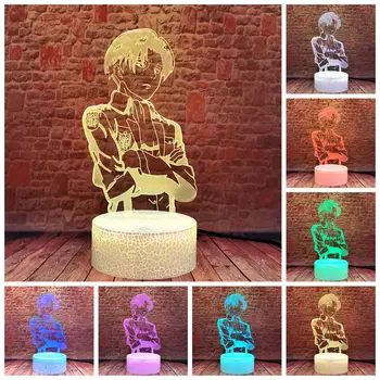 3D Iliuzija LED Stalas naktinė lempa 7 Spalvų šviesų Ataka Titan Kapitonas Levi Akermano Anime veiksmo ir žaislas duomenys vaikas