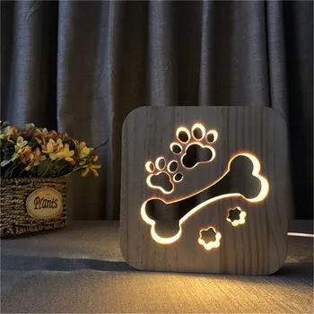 3D Medinio Šuns Leteną Katė Lempos Vaikų Miegamasis Apdailos Šilta Šviesa Miau Buldogas LED USB Naktį Šviesos Vaikams Dovanų Dropshipping